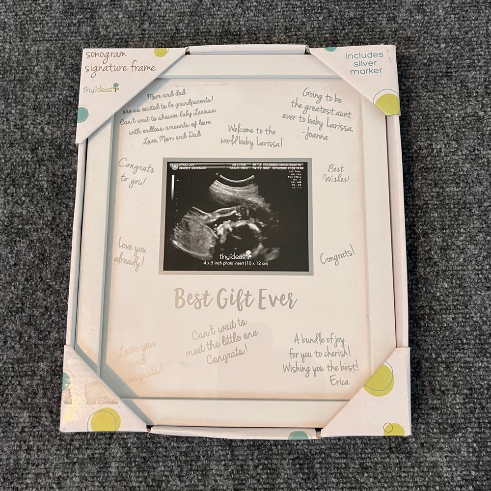 Tiny Ideas Sonogram Signature Frame White Baby Ultrasound Keepsake with Marker